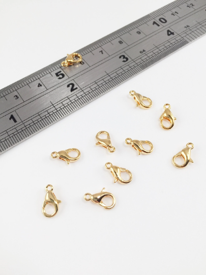 10 x 18K Gold Plated Brass Lobster Clasps, 10mm (0236)