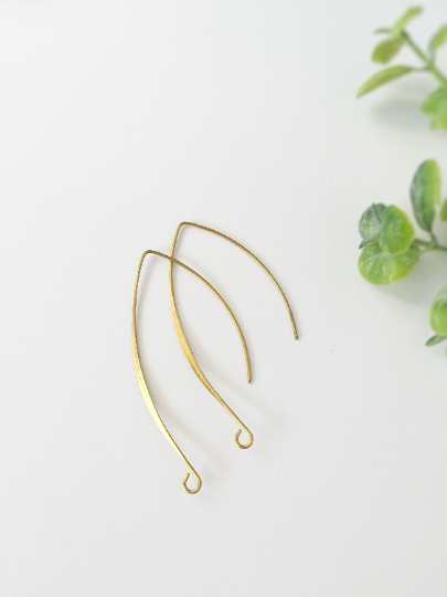 10 pairs x Raw Brass Long Flattened Earring Hooks, 50mm (C0603)