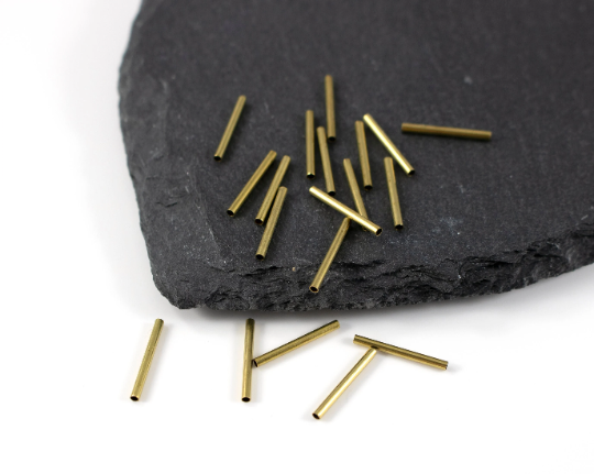 40 x Raw Brass Tube Spacer Beads, 15x1.5mm (C0266)