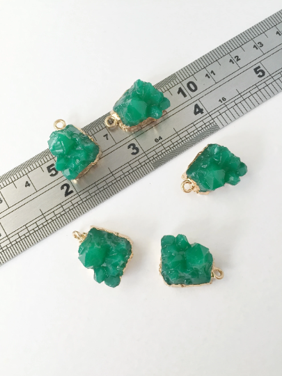 2 x Green Druzy Imitation Resin Pendants, 20x15mm (0908)