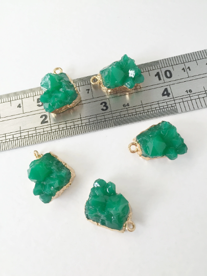 2 x Green Druzy Imitation Resin Pendants, 20x15mm (0908)