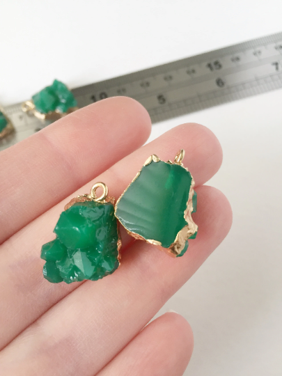 2 x Green Druzy Imitation Resin Pendants, 20x15mm (0908)