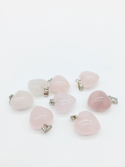 1 x Puffy Heart Rose Quartz Pendant with Silver Tone Bail, 19x15mm (1066)