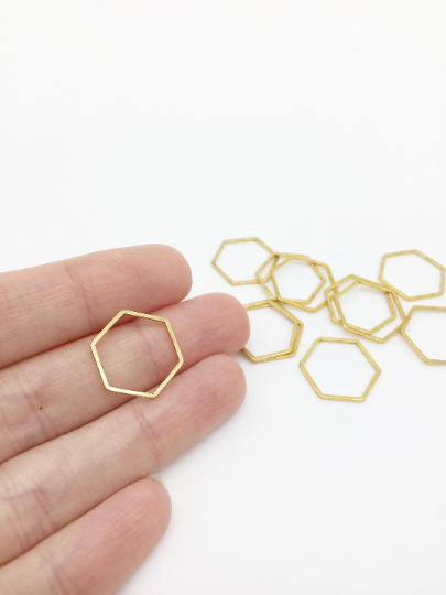 6 x Gold Plated Stainless Steel Hexagon Connectors, 16x18mm (0046)