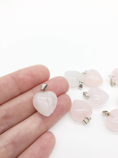 1 x Puffy Heart Rose Quartz Pendant with Silver Tone Bail, 19x15mm (1066)