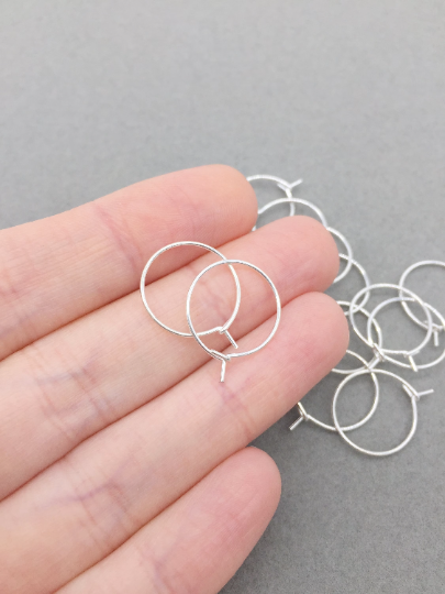 5 pairs x 925 Sterling Silver Plated Stainless Steel Hoop Earring Wire, 15mm (3758)