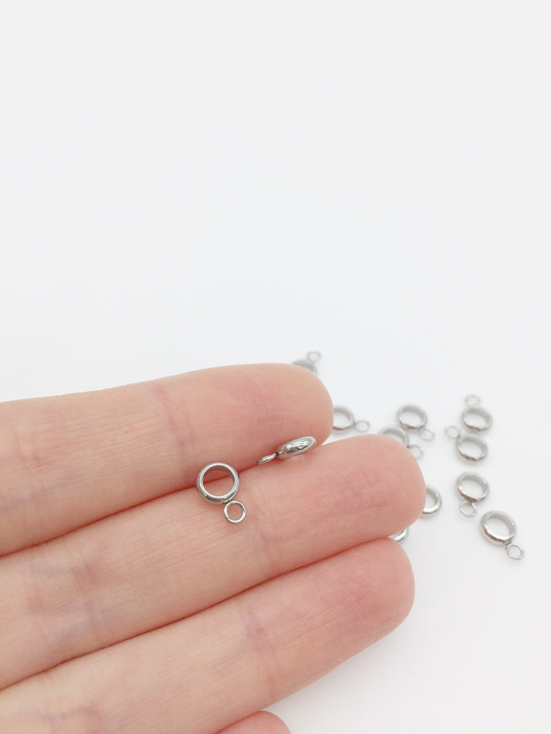 20 x Tiny Stainless Steel Bail Beads, 9x6mm Charm Hanger Beads (SS058)