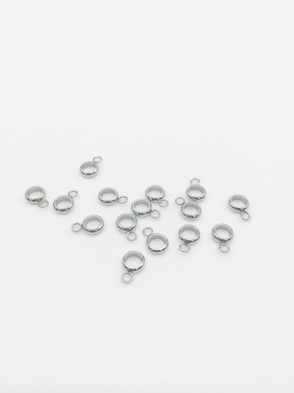 20 x Tiny Stainless Steel Bail Beads, 9x6mm Charm Hanger Beads (SS058)