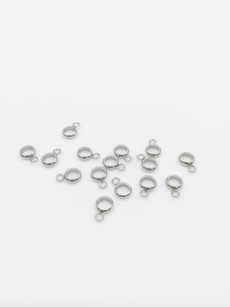 20 x Tiny Stainless Steel Bail Beads, 9x6mm Charm Hanger Beads (SS058)