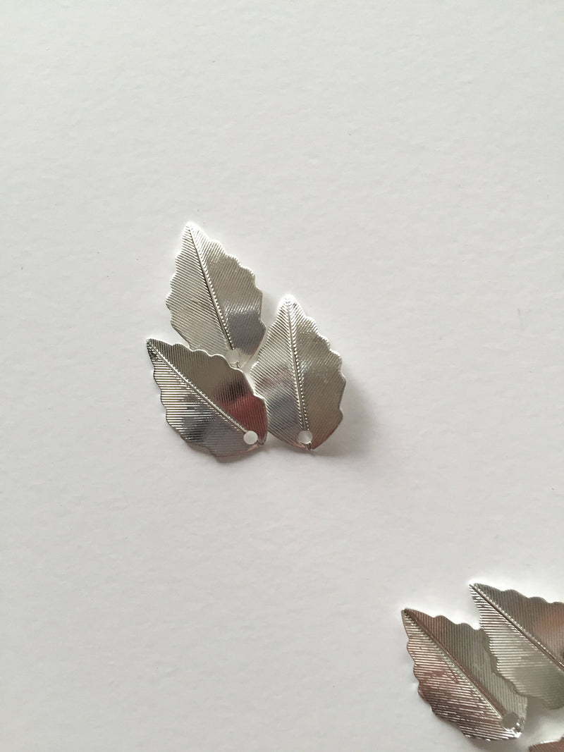 10 x Silver Plated Brass Leaf Charms, 10x17mm (D7)