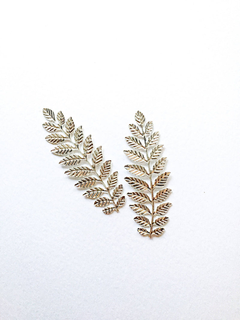 2 x Silver Plated Laurel Leaf Stamping Wraps, 9x3cm (D10)