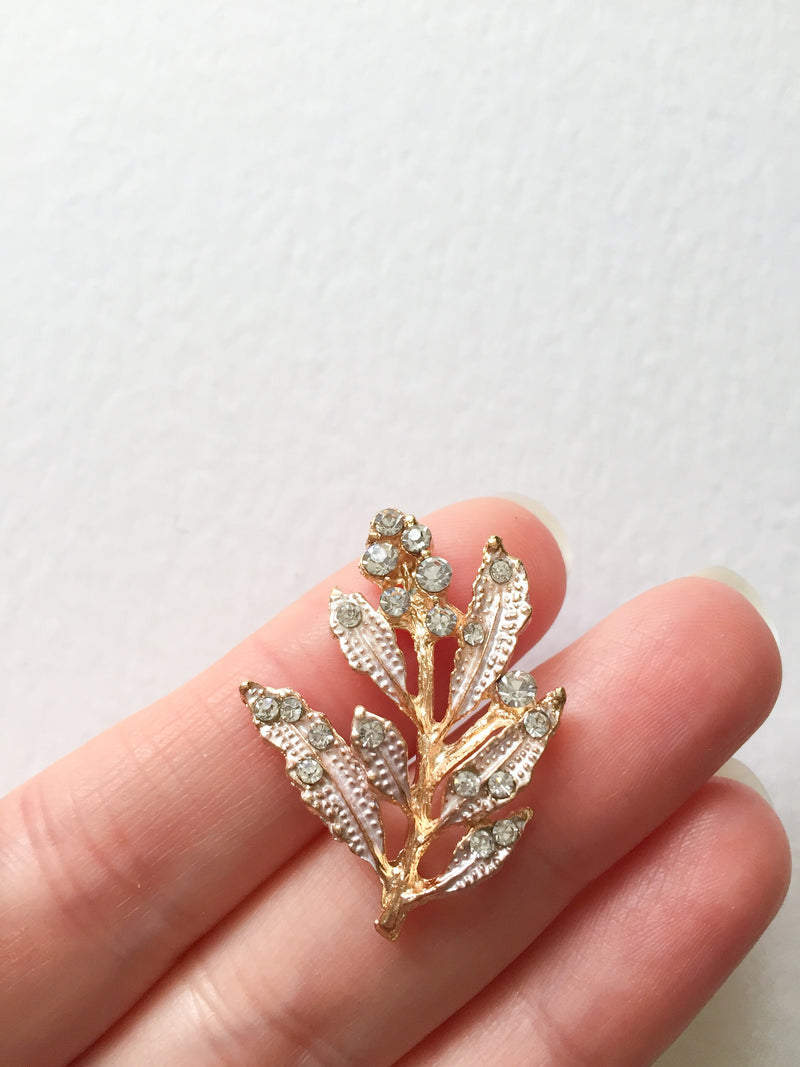 2 x Gold Rhinestone Leaf Branches, 32x24mm Crystal Leaves