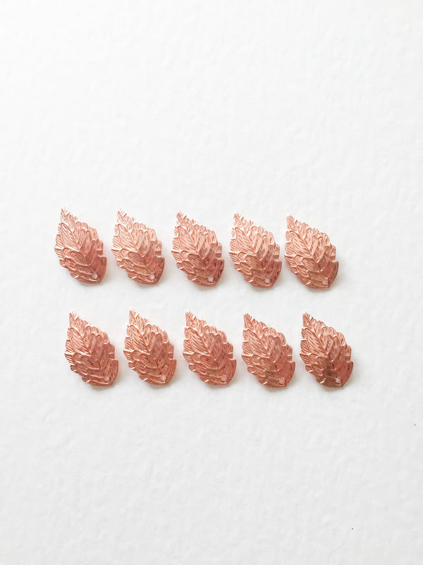 10 x Rose Gold Leaf Charms, 17x10mm (0710)