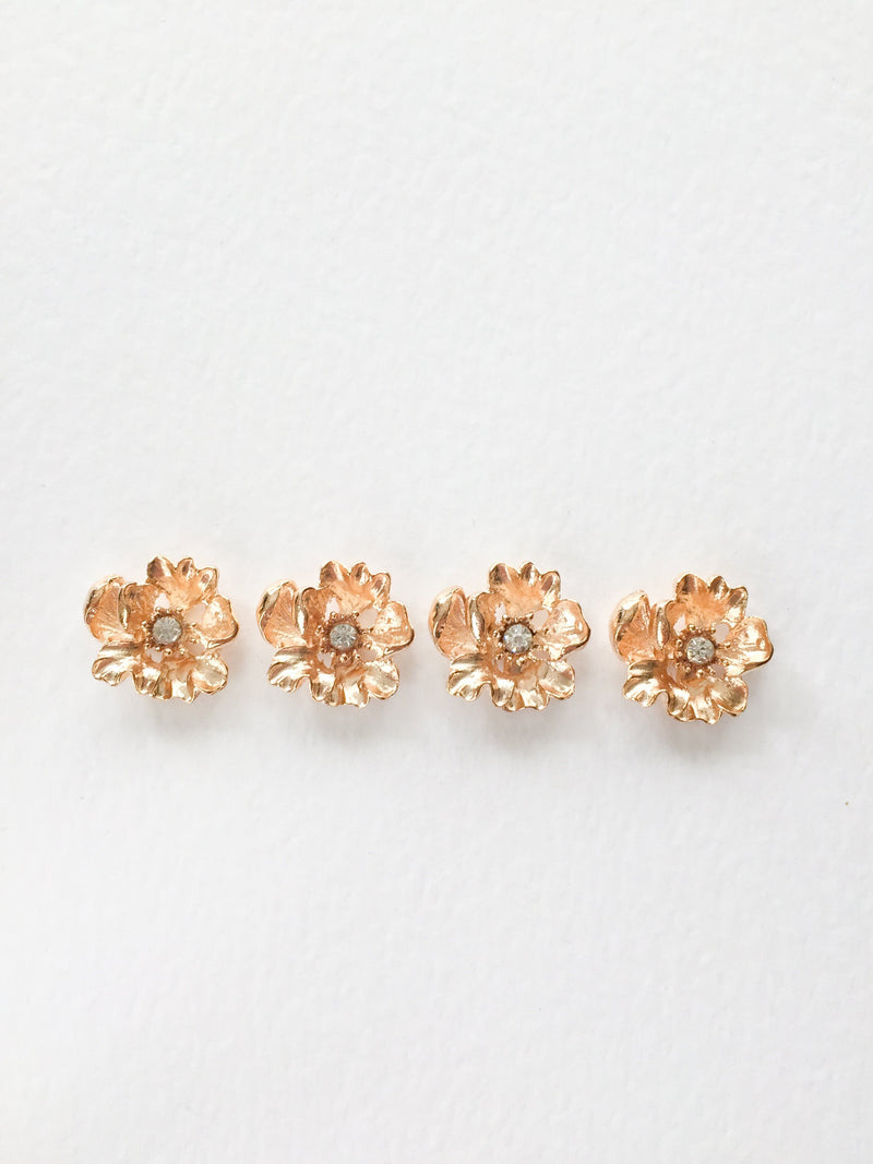 4 x Champagne Gold Flower Cabochons Flatback, 21x19mm (3525)