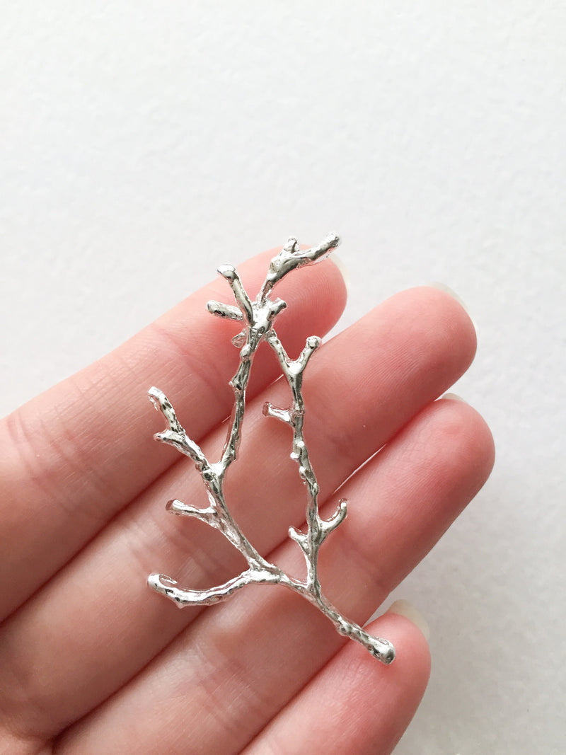 2 x Silver Plated Tree Branch Embellishment, 56x27mm (0655)