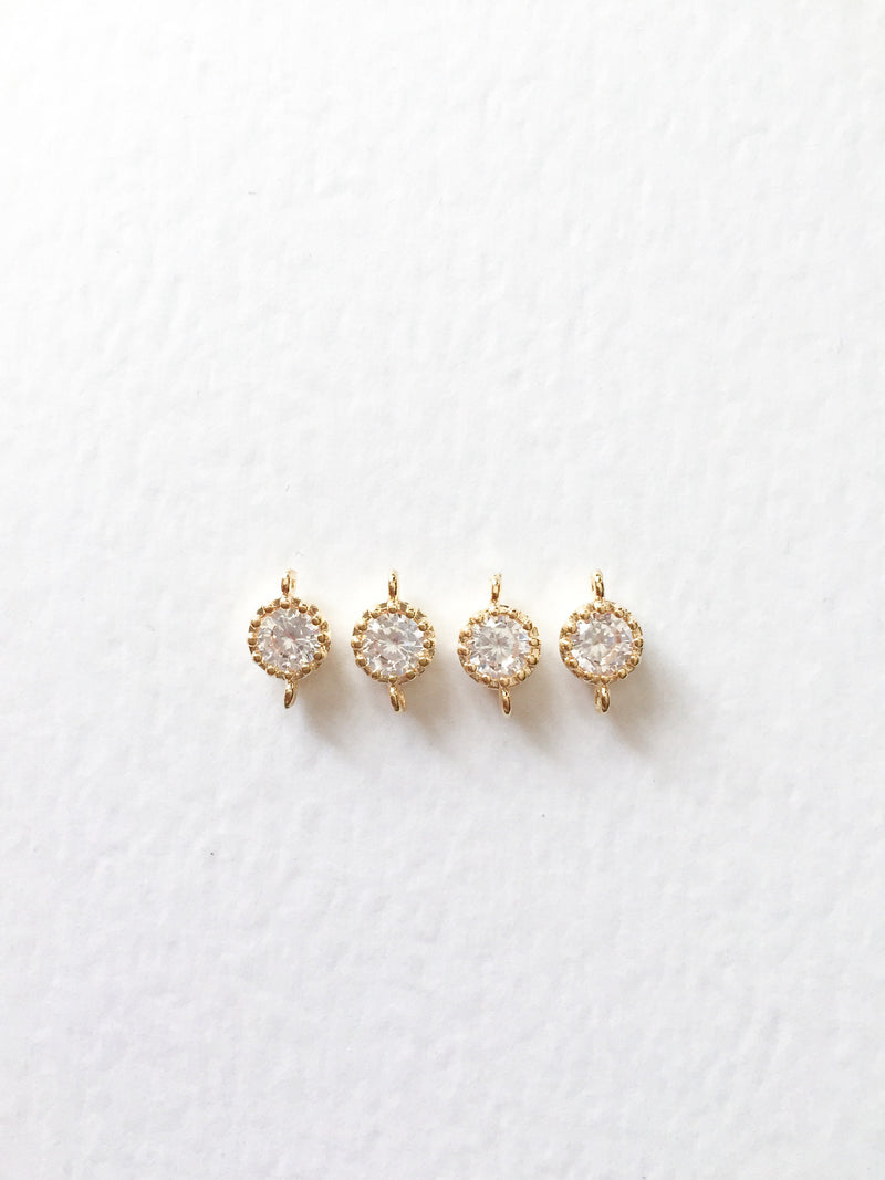 2 x 18K Gold Plated Round Cubic Zirconia Connectors, 11x6mm (1152)