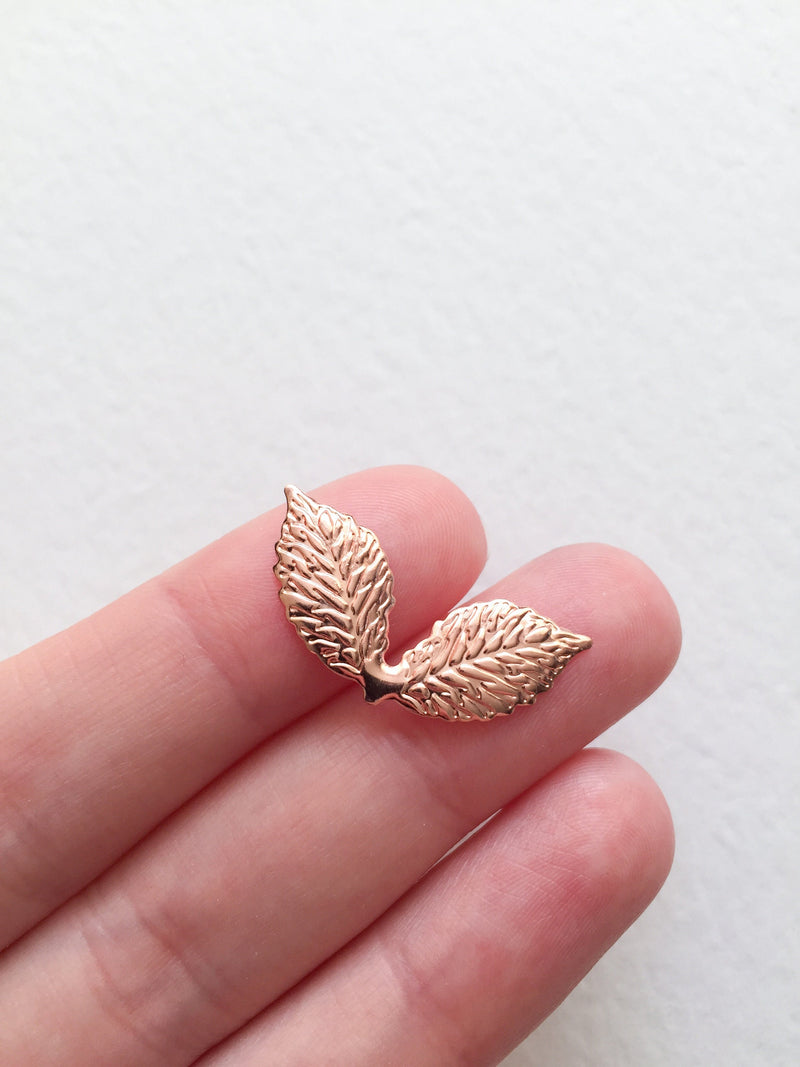 10 x Rose Gold Double Leaf Branch Embellishments, 28x9mm (3521)