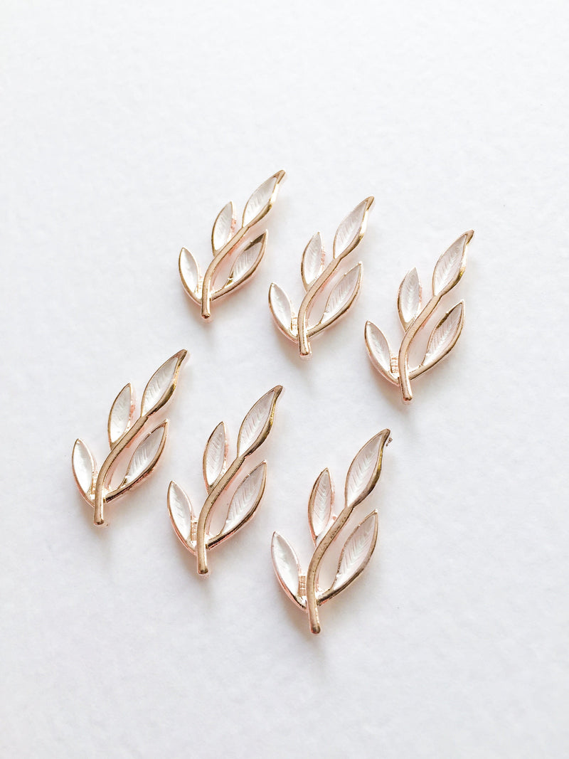 6 x Champagne Gold Willow Leaf Branch Embellishment, 27x10mm (0702)