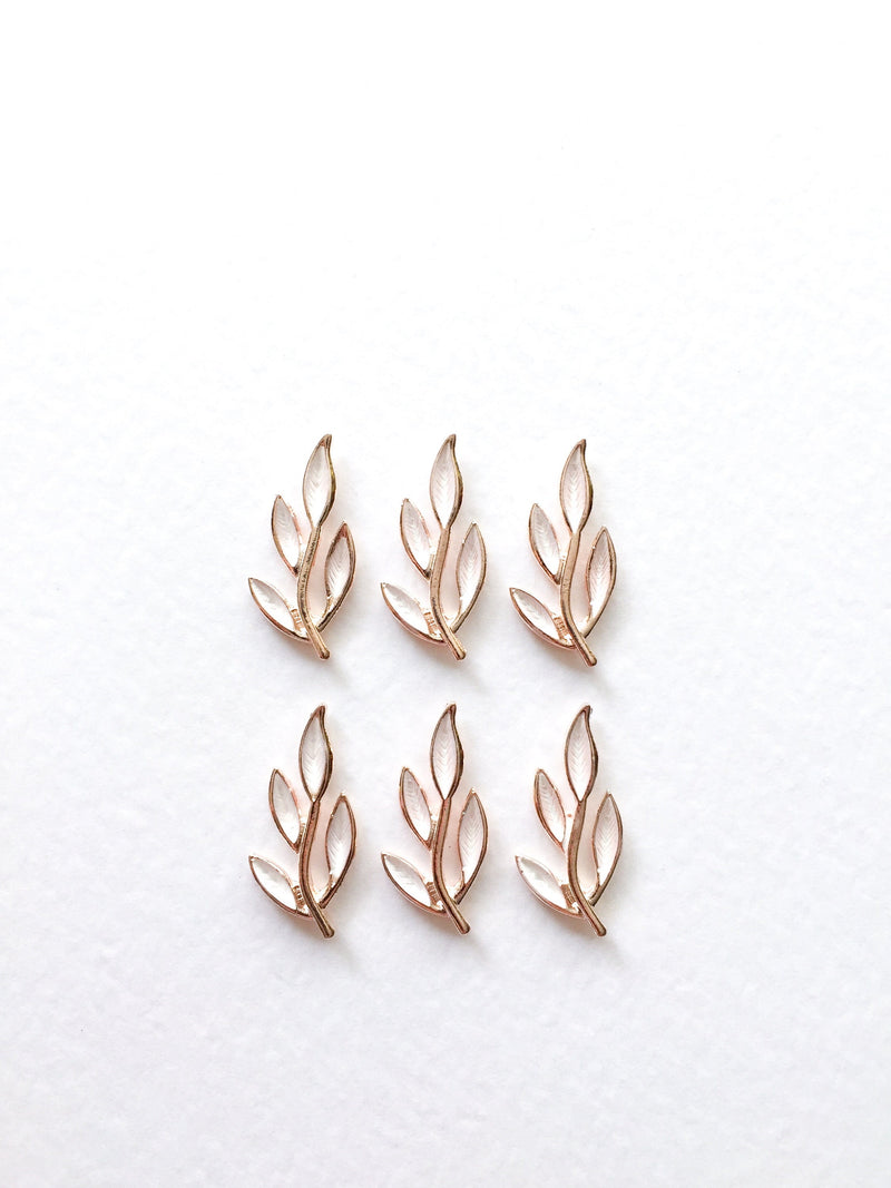 6 x Champagne Gold Willow Leaf Branch Embellishment, 27x10mm (0702)