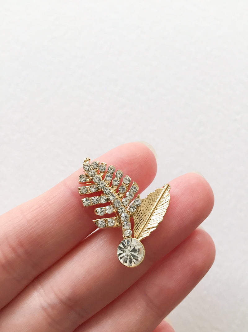 Gold Rhinestone Leaf Branches, 28x22mm (C3)