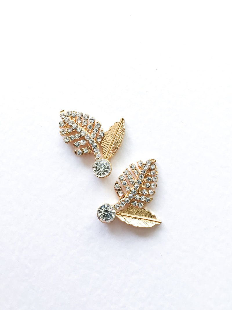 Gold Rhinestone Leaf Branches, 28x22mm (C3)