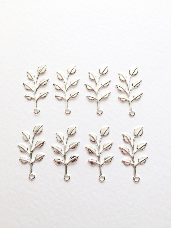 10 x Silver Plated Laurel Leaf Branch Charms, 37x18mm