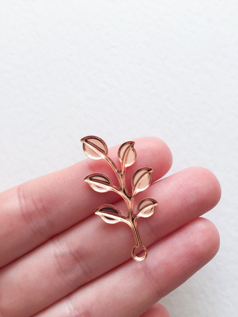 10 x Rose Gold Plated Laurel Leaf Branch Charms, 37x18mm (0703)