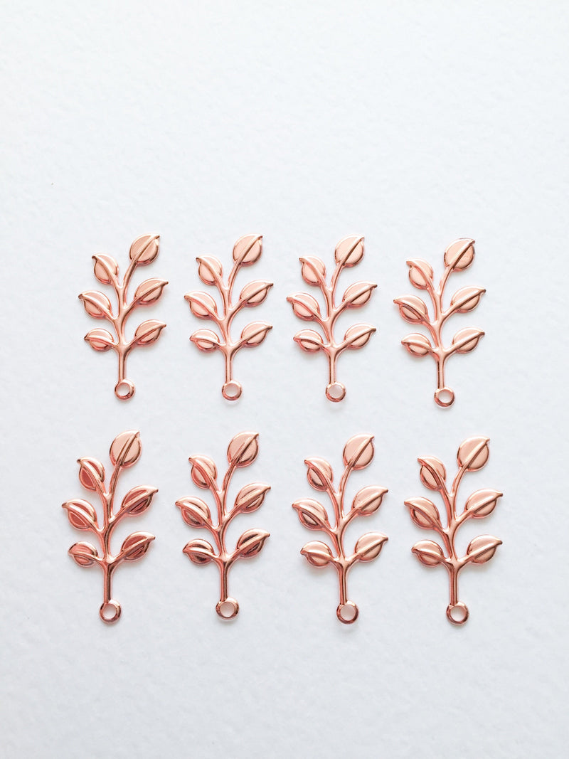 10 x Rose Gold Plated Laurel Leaf Branch Charms, 37x18mm (0703)