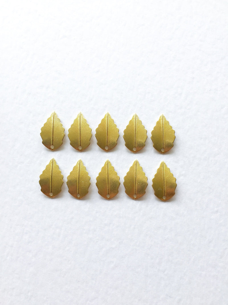 10 x Gold Tone Textured Brass Leaf Charms, 10x17mm (0227)