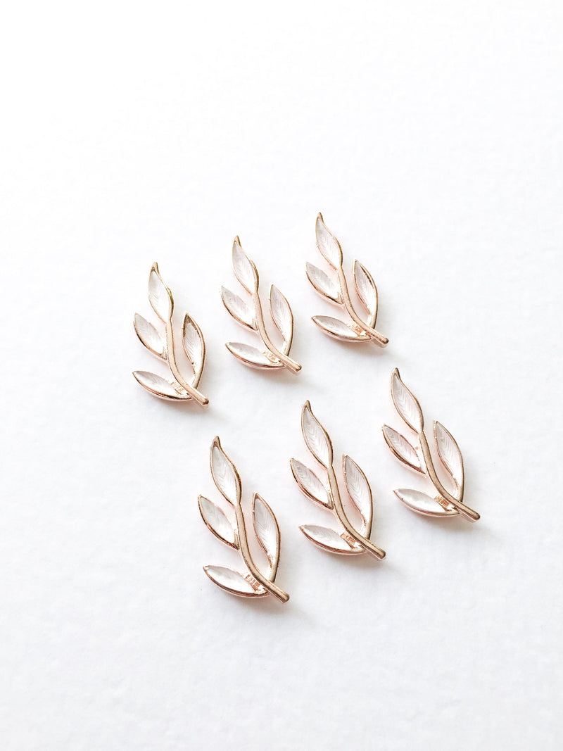 6 x Champagne Gold Willow Leaf Branch Embellishment, 27x10mm (0702)