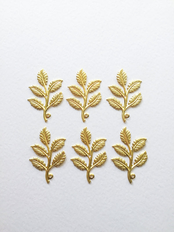 6 x Gold Rose Leaf Branch Pendants, 50x30mm Leaf Stampings