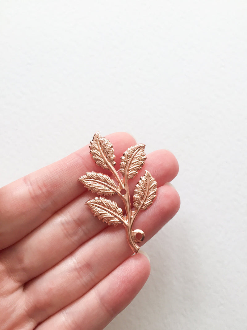 6 x Rose Gold Plated Rose Leaf Branch Charms, 50x32mm (C2)