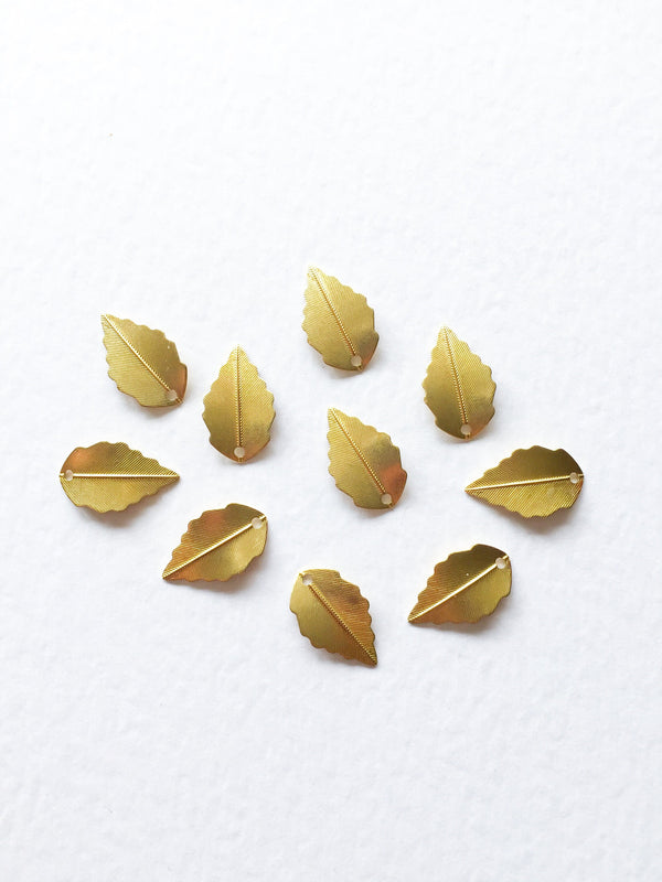 10 x Gold Tone Textured Brass Leaf Charms, 10x17mm (0227)