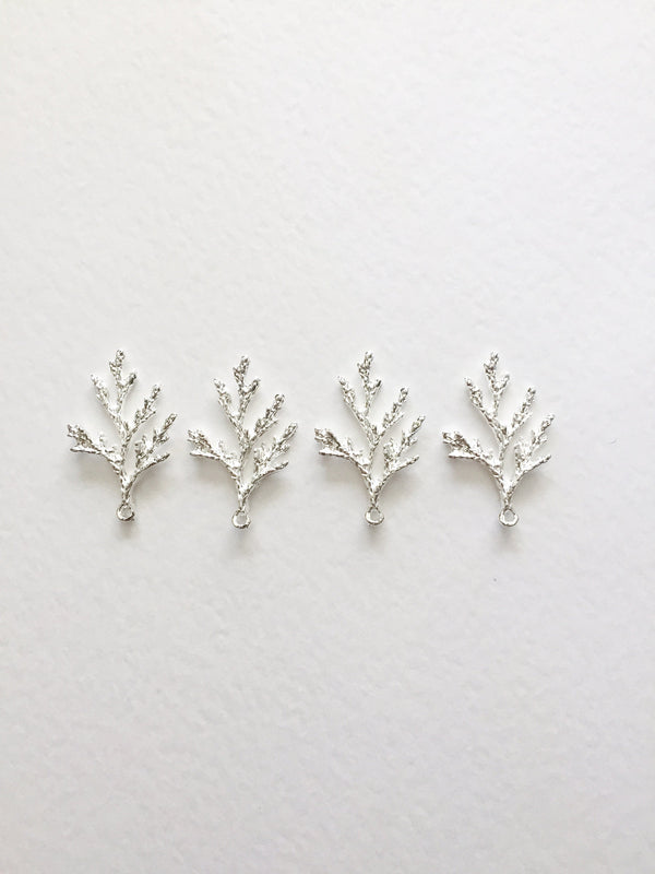 4 x Bright Silver Plated Thuja Branch Charms, 36x28mm (3531)