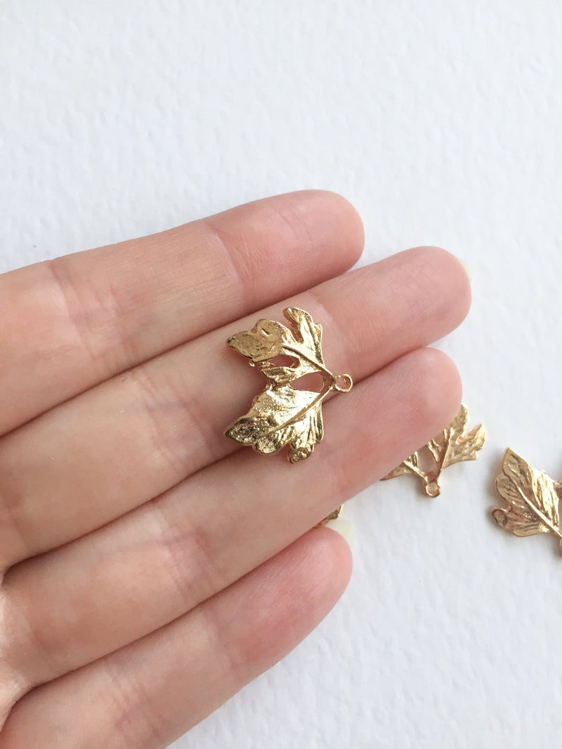 4 x Champagne Gold Double Leaf Charms, 22x18mm