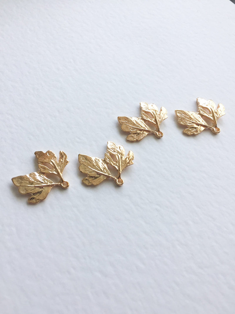 4 x Champagne Gold Double Leaf Charms, 22x18mm