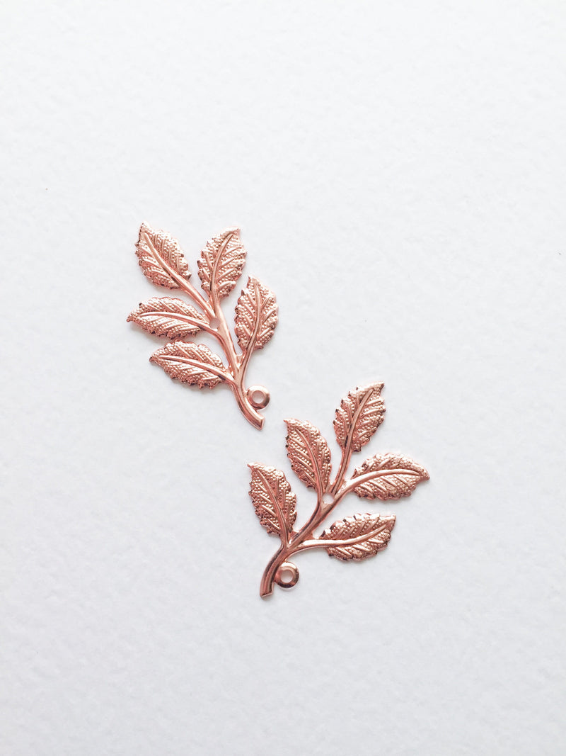 6 x Rose Gold Plated Rose Leaf Branch Charms, 50x32mm (C2)