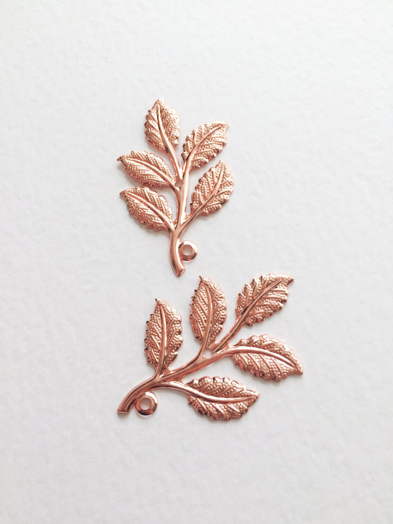 6 x Rose Gold Plated Rose Leaf Branch Charms, 50x32mm (C2)