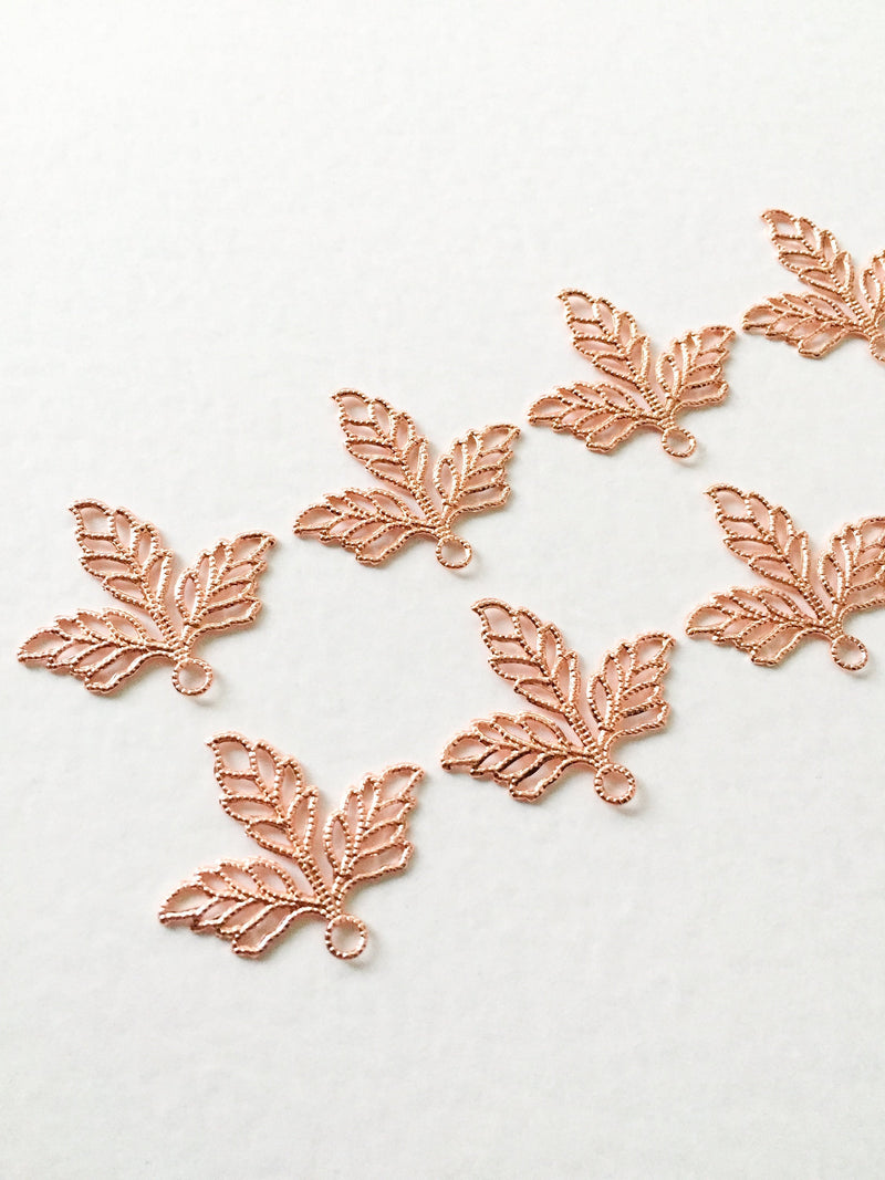 10 x Rose Gold Filigree Leaf Charms, 22x25mm