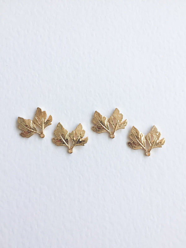 4 x Champagne Gold Double Leaf Charms, 22x18mm