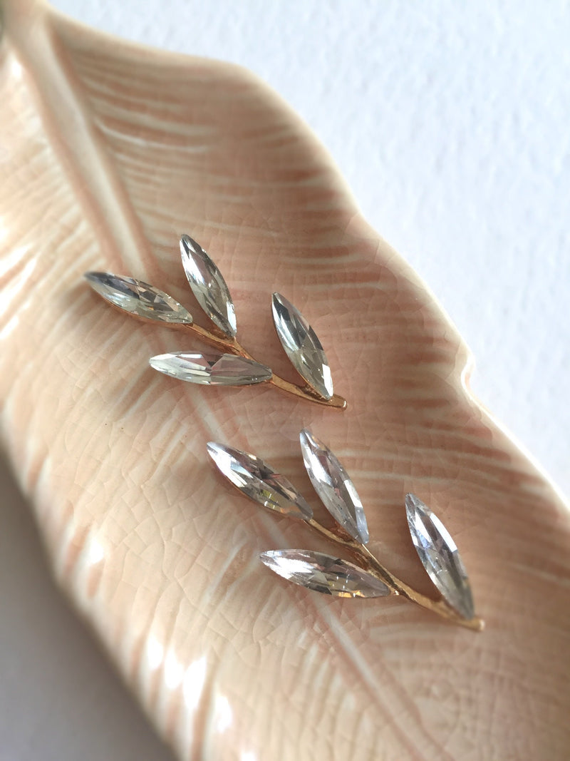 2 x Gold Tone Crystal Branch Embellishments, 35x15mm (0986)