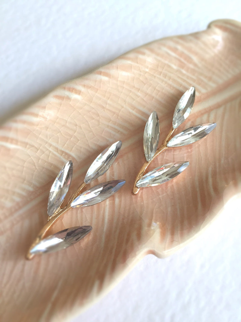 2 x Gold Tone Crystal Branch Embellishments, 35x15mm (0986)