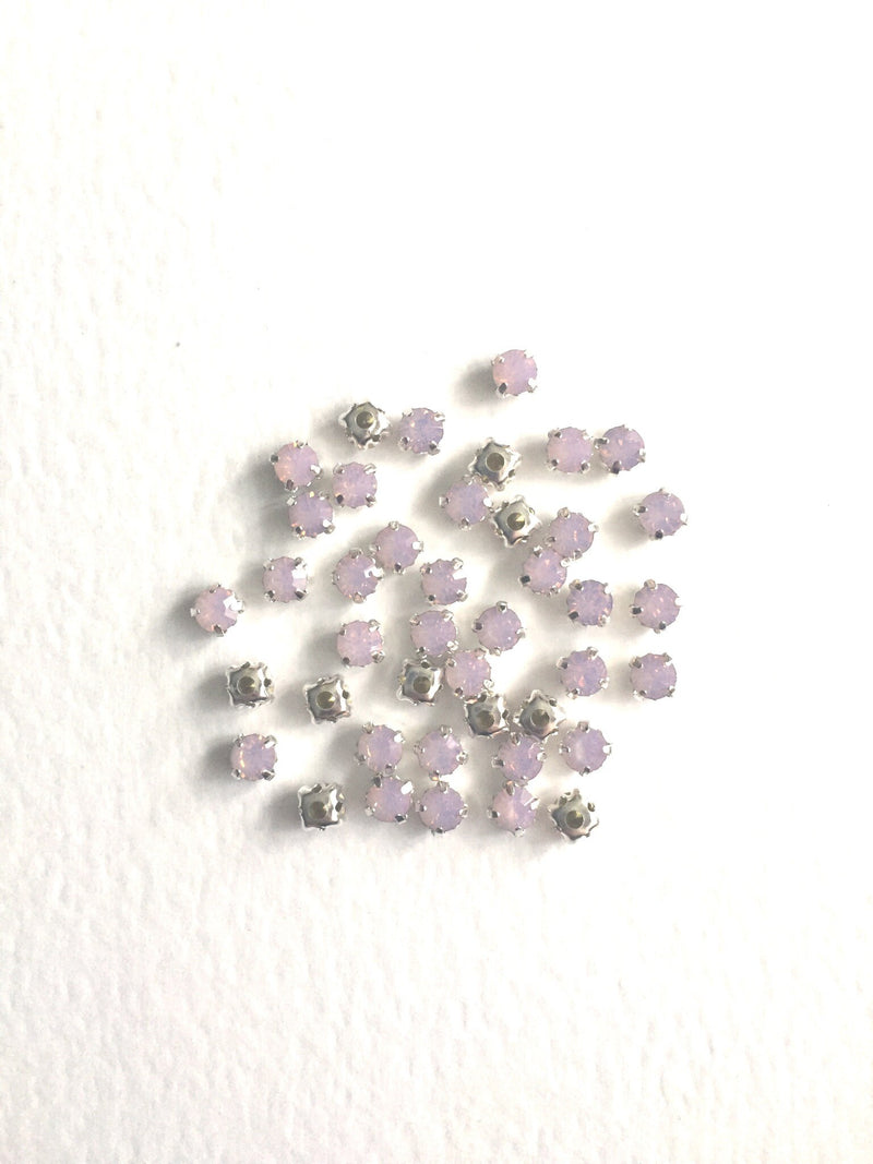 48 x Pink Opal Glass Rhinestones in Silver Sew-on Setting, 4mm or 5mm