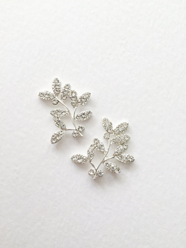 2 x Silver Leaf Branches with Diamante Rhinestone Crystal Tree Branch 32x30mm (D5)