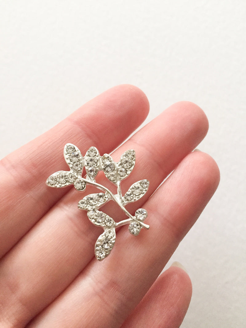 2 x Silver Leaf Branches with Diamante Rhinestone Crystal Tree Branch 32x30mm (D5)