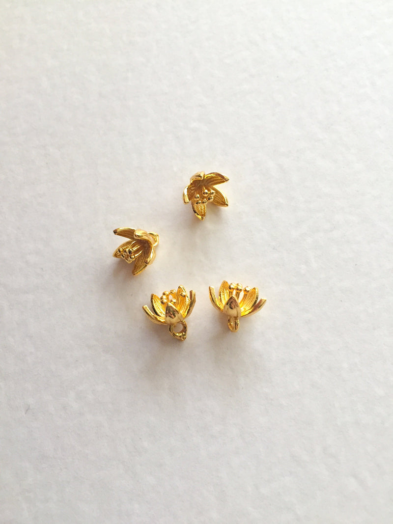 2 x 18K Gold Plated Flower Charms, 7.5x8.5mm Brass Flower Charms (1252)