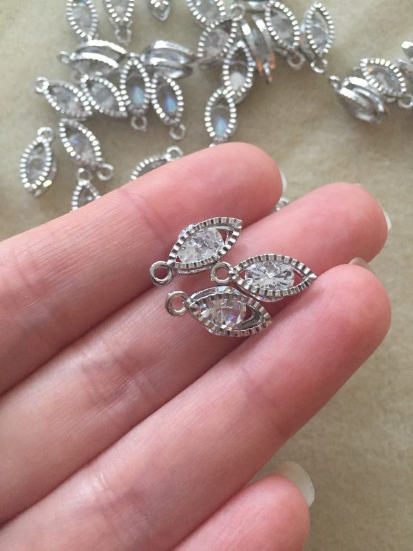 2 x Platinum Plated Floating Cubic Zirconia Leaf Charms