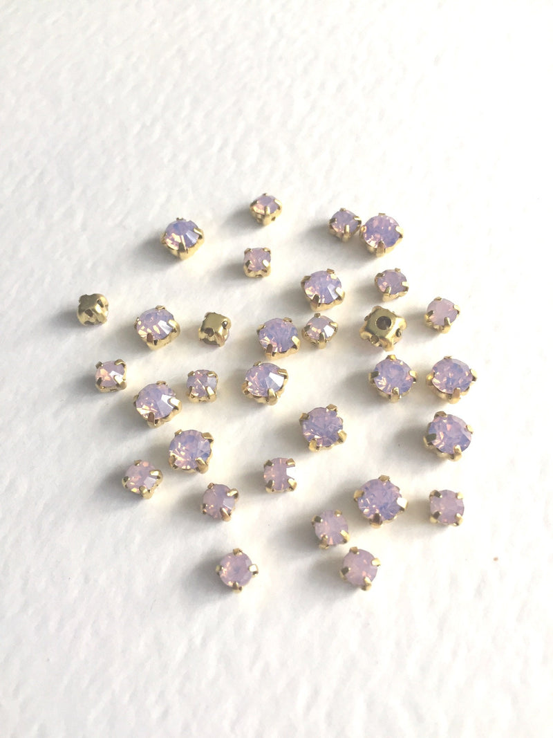 48 x Pink Opal Rhinestones in Gold Sew-on Setting, 4mm or 5mm