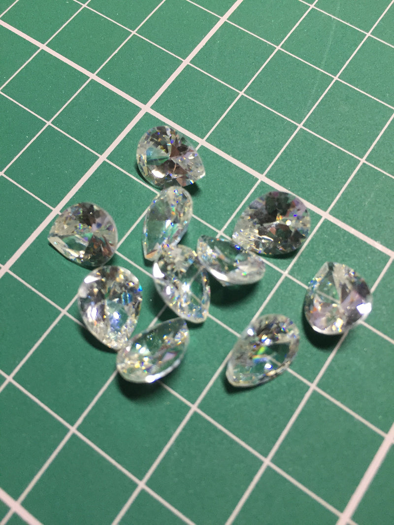 10 x Loose 8x10mm Pear Cut Cubic Zirconia Stones, Pointed Back (3670)