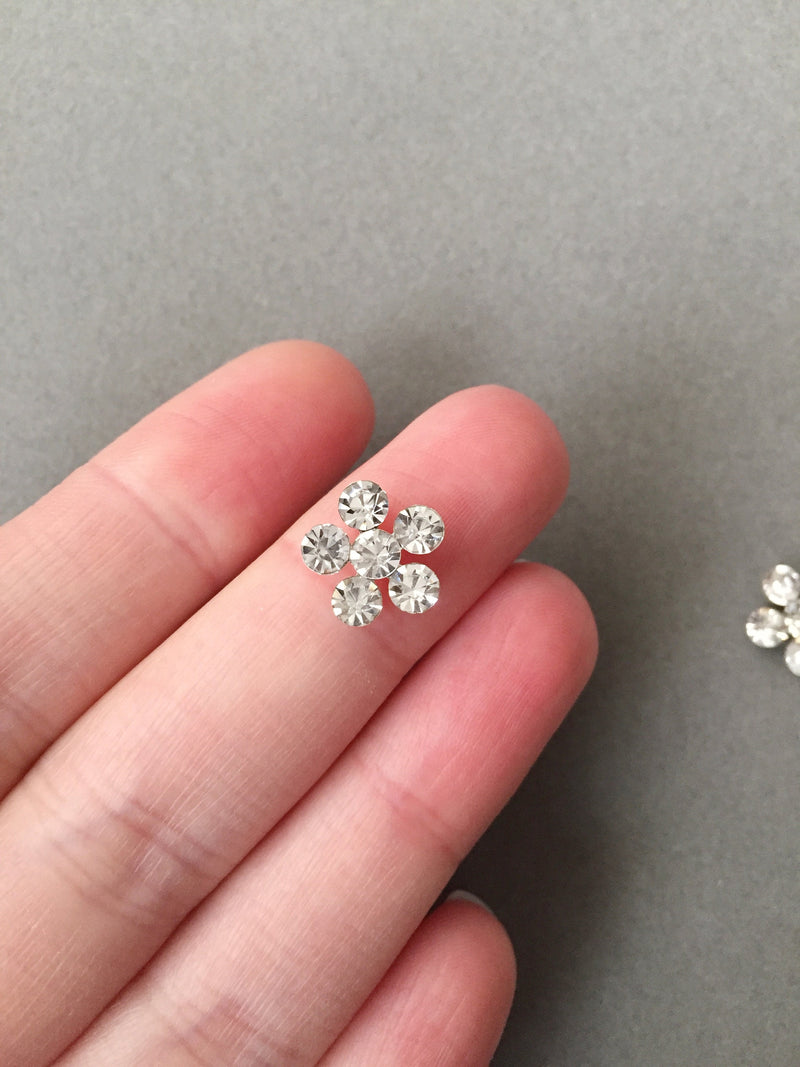 6 x Diamante Flower Cabochons, 11mm (0493,0494)